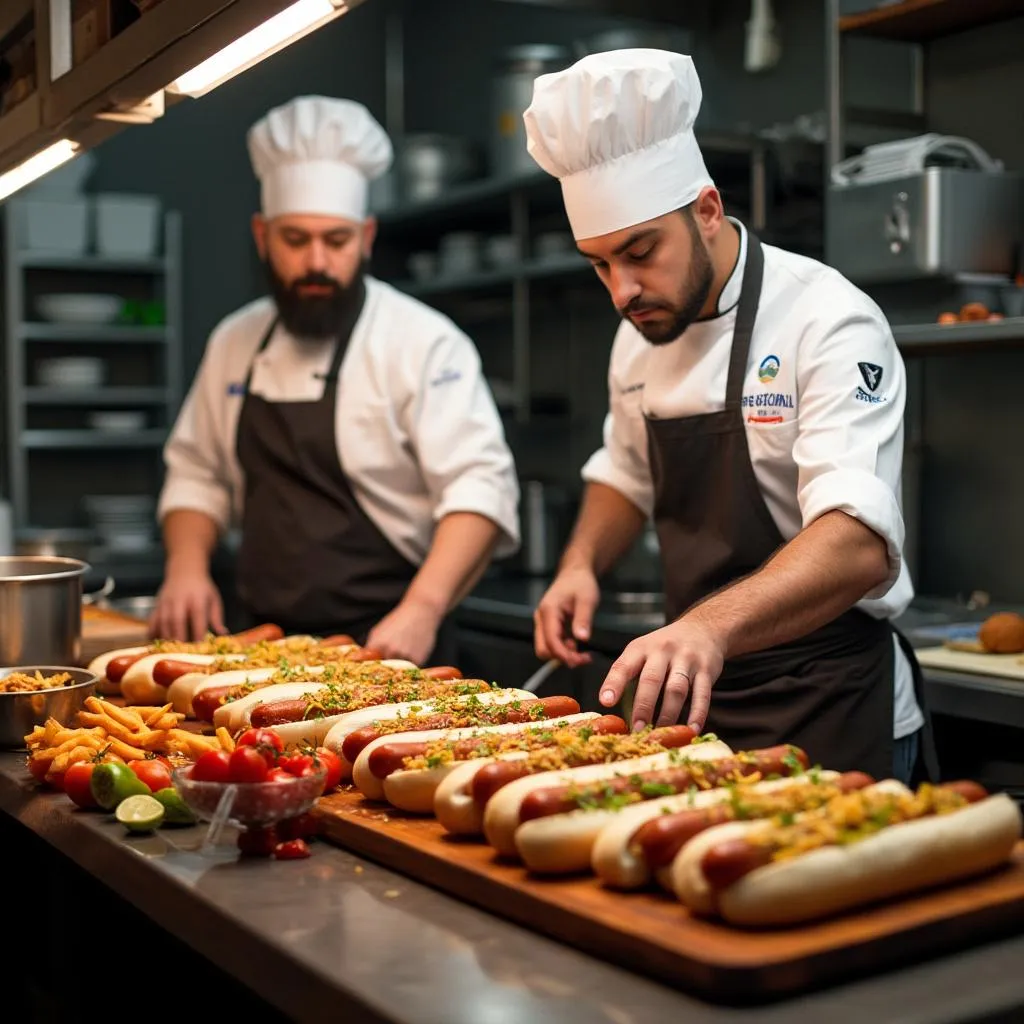 Equipo de Nucleomicrosome preparando hot dogs